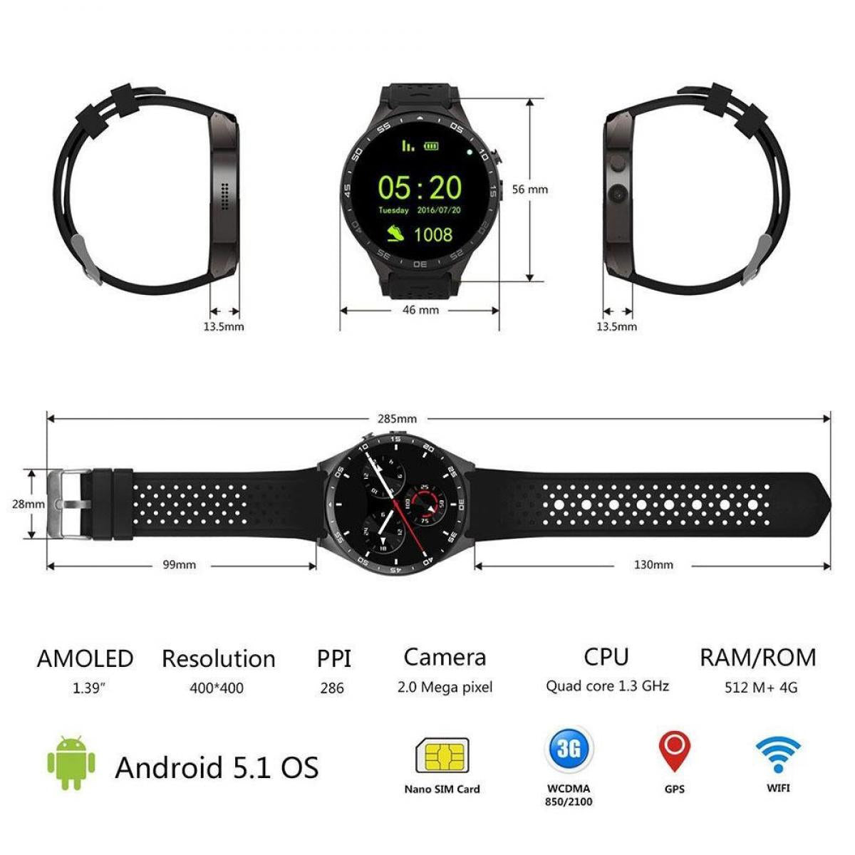 KENTFAITH 01A00058B KW88 Bluetooth Smartwatch