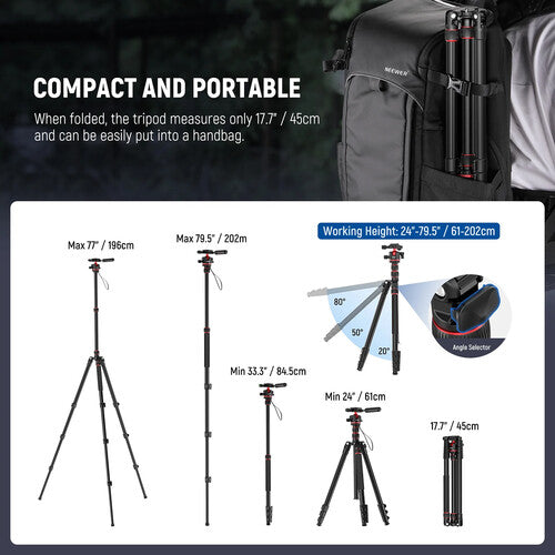 Neewer TP08 2-in-1 Aluminum Tripod with Ball Head and Monopod 77"