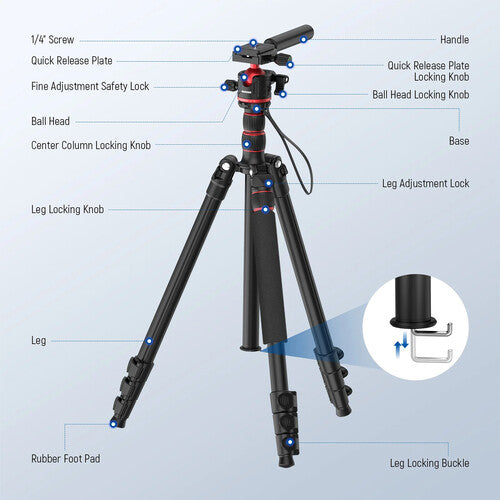 Neewer TP08 2-in-1 Aluminum Tripod with Ball Head and Monopod 77"