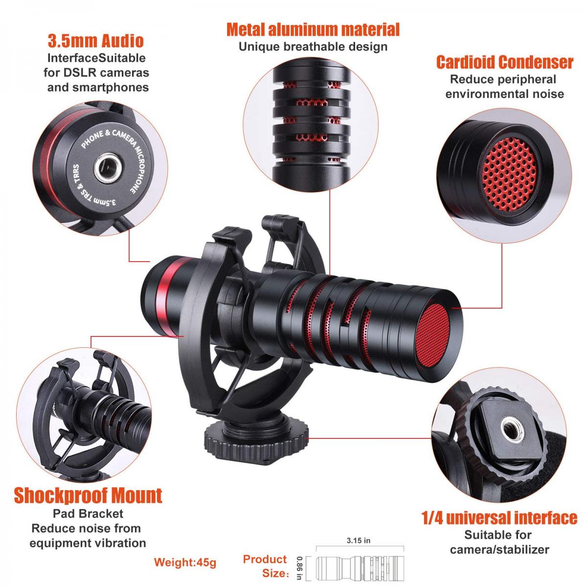 K&F Concept KF10.026 Universal Shotgun Video Microphone