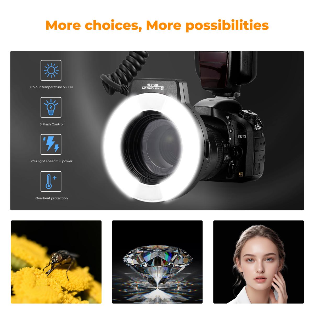 K&F Concept KF22.008 KF-150 Macro Ring Light Flash Speedlite