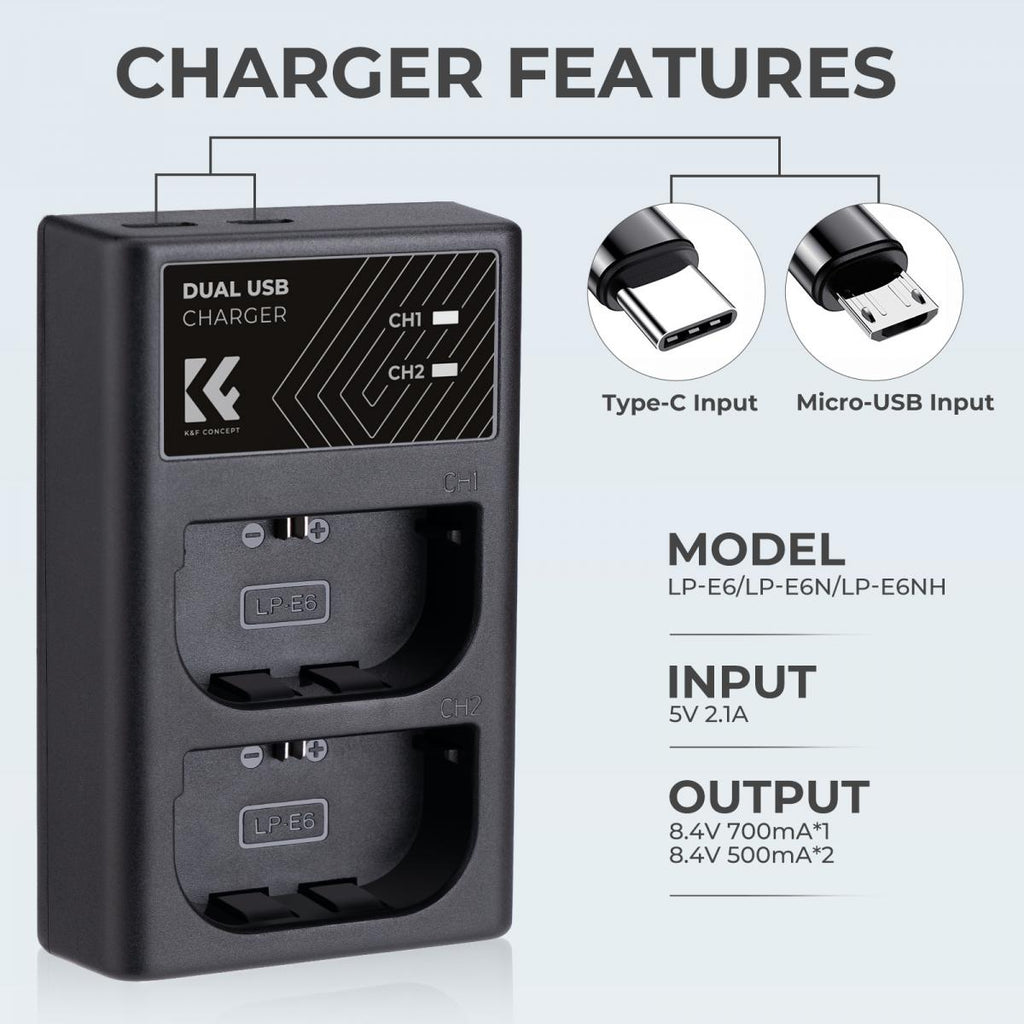 K&F Concept KF28.0007 LP-E6 Dual Slot Battery Quick Charger