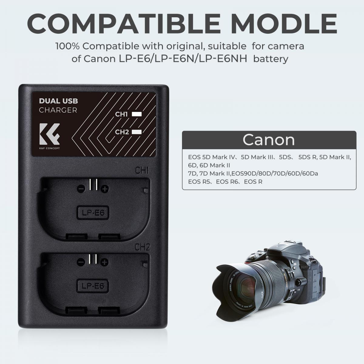 K&F Concept KF28.0007 LP-E6 Dual Slot Battery Quick Charger
