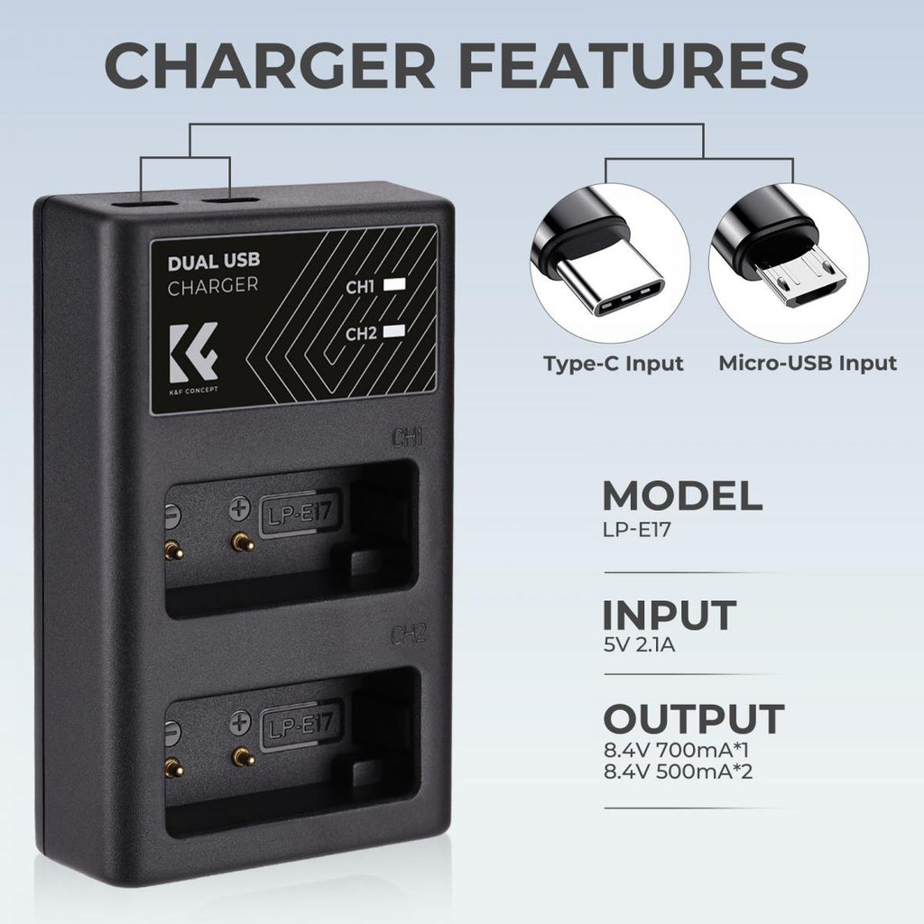 K&F Concept KF28.0008 LP-E17 Dual Slot Battery Charger