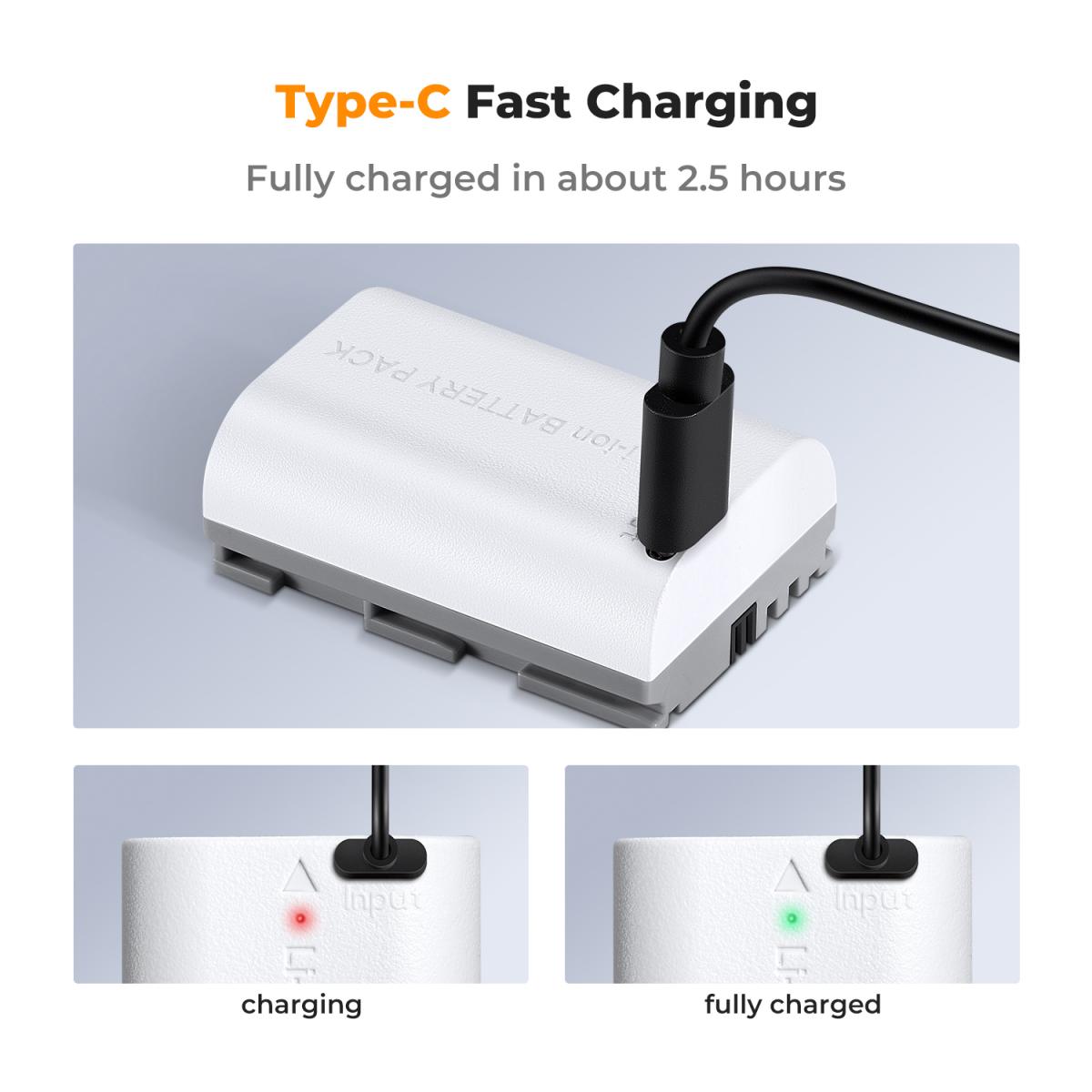 K&F Concept KF28.0033S1 LP-E6NH Battery with Type-C Fast Charging