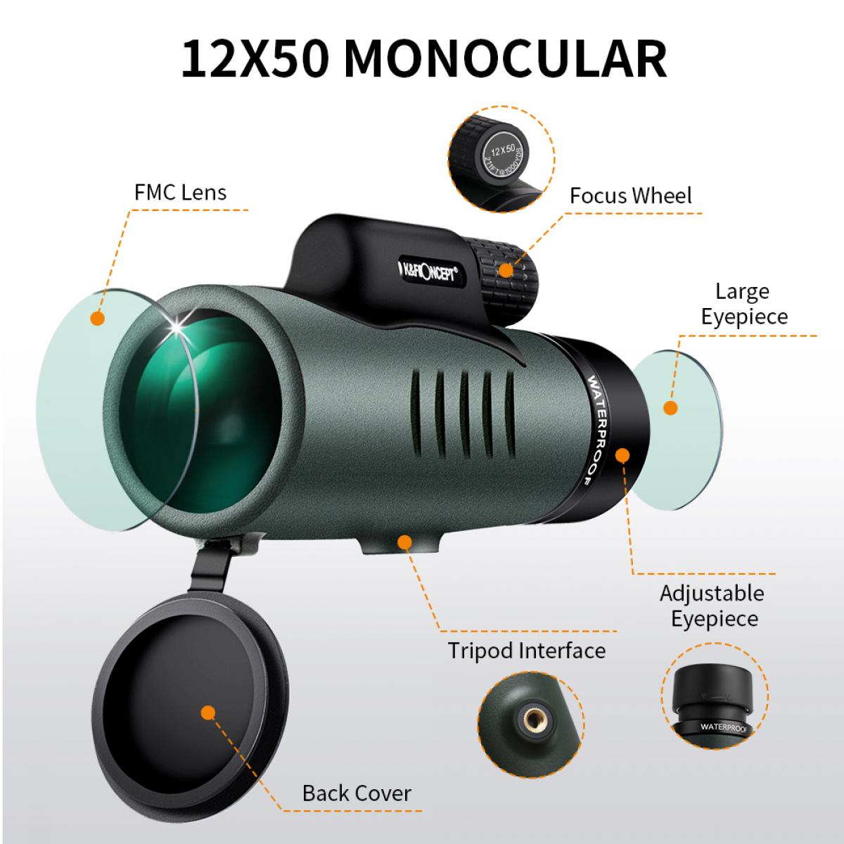 K&F Concept KF33.008 12X50 BAK4 Monocular Telescope