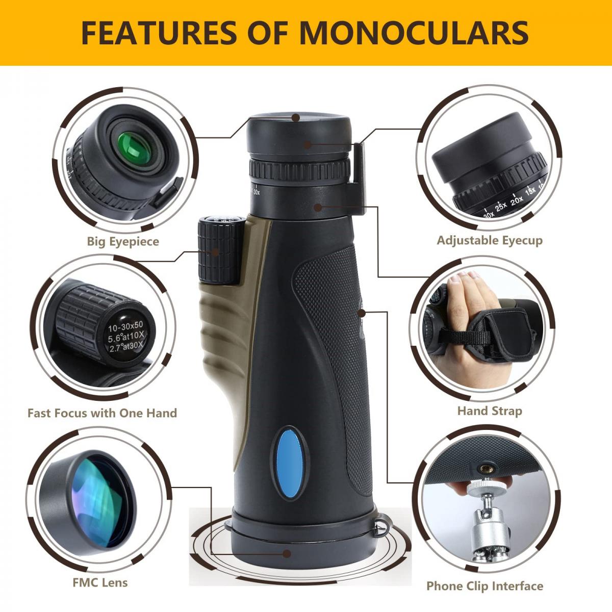 KENTFAITH KF33.050 10-30x50 HD Zoom Monocular Telescope
